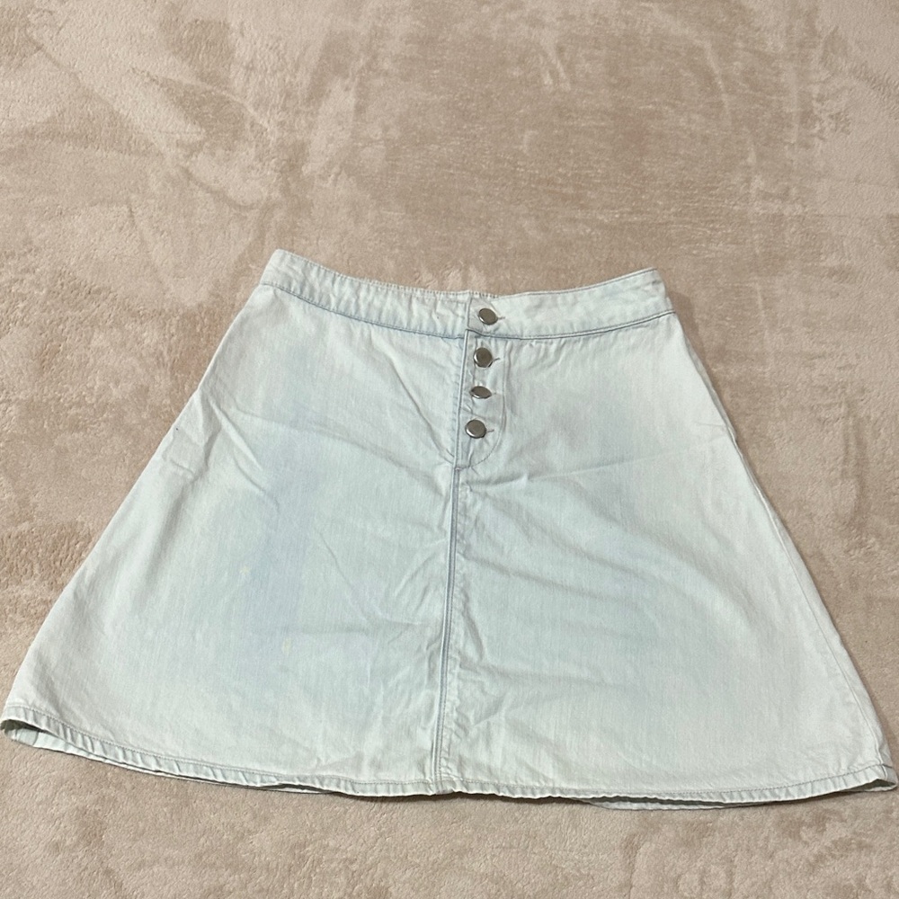 Light Blue Button-Front Denim Skirt